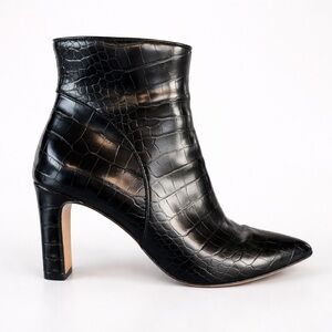 STEVE MADDEN Black Croc Embossed Ankle Booties Pointed Toe Block Heel Size 7.5